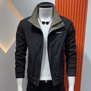春节新款休闲立领时尚夹克男修身拼色外套潮流高级感百搭简约上衣