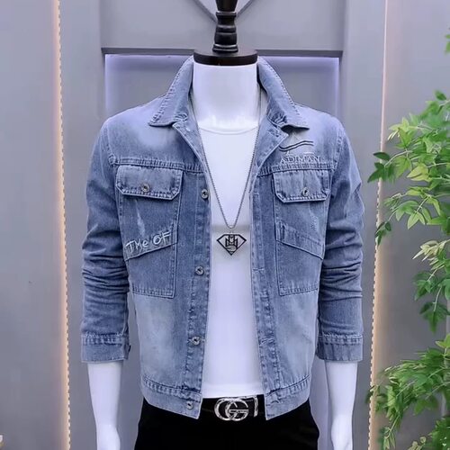 春秋男士复古刺绣做旧牛仔夹克