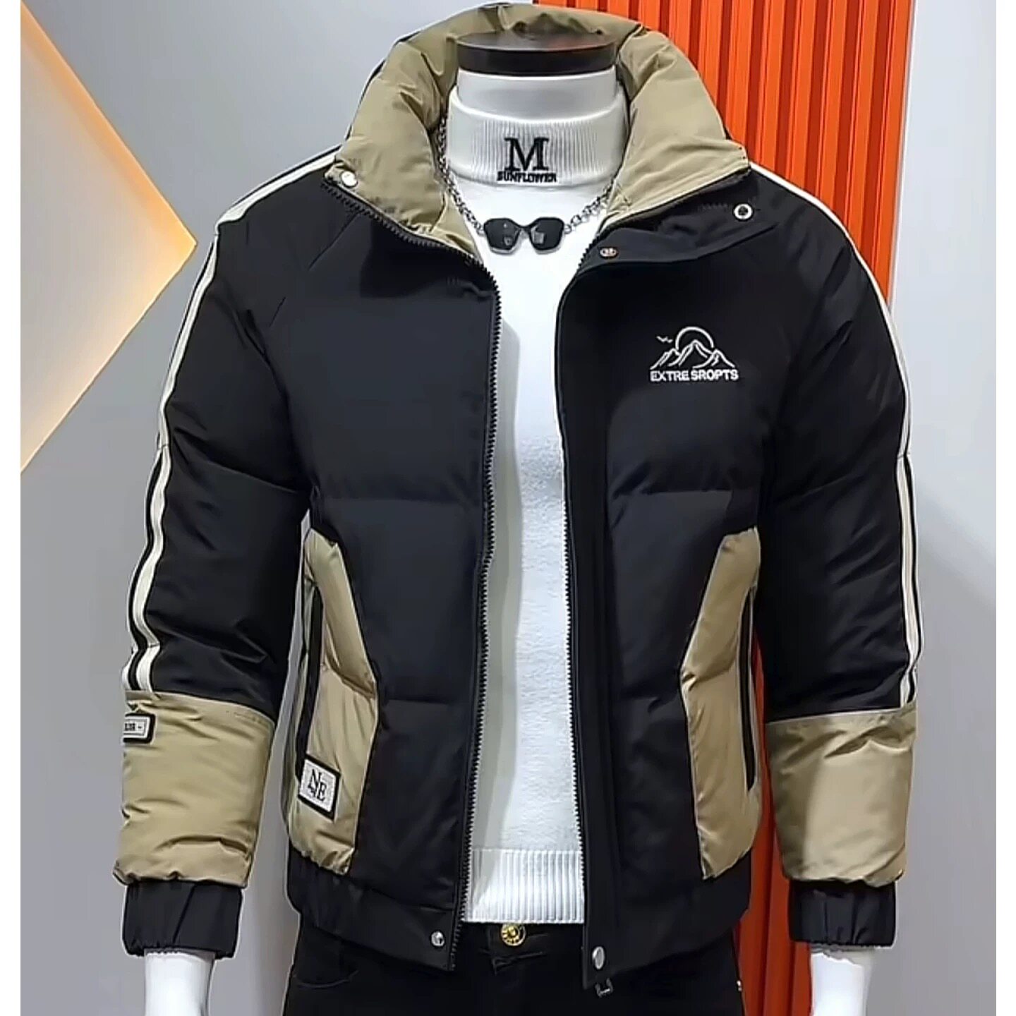 韩版拼色气质棉衣男加厚保暖工装棉服时尚高级感显瘦百搭棉袄外套