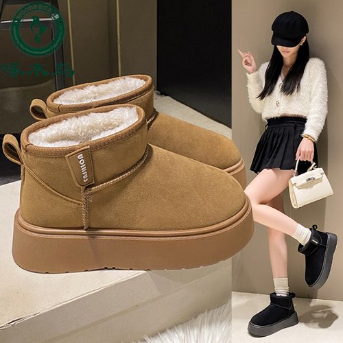 啄木鸟厚底雪地靴加绒加厚棉鞋女