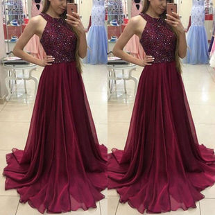 Ball Gown Maxi Formal Dres Sequin Wedding Halter women Party