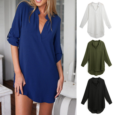 Long Sleeves Blouse White Loose Casual Top Woman shirt tunic