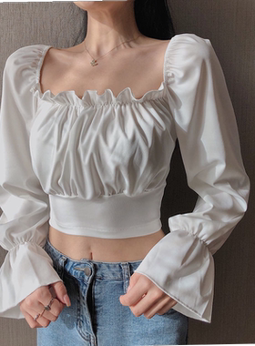 hite Shirt Puff Sleeve Ruffle Tunic Crop Top Summer Tube Top