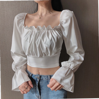 hite Shirt Puff Sleeve Ruffle Tunic Crop Top Summer Tube Top