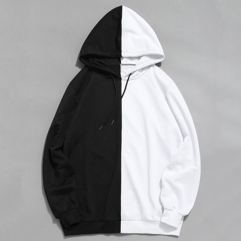 2025新款拼色宽松长袖系绳卫衣潮牌连帽衫男Color blocked hoodie
