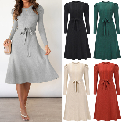 气质显瘦高腰连衣裙街头欧美纯色