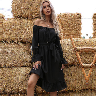 shoulder the one neck 露肩一字领连衣裙 Stylish dress时尚 off