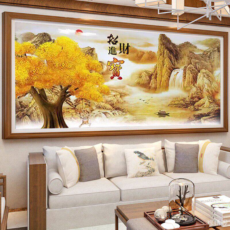 5d招财进宝钻石画黄金发财树流水生财粘砖贴满钻十字绣客厅大幅
