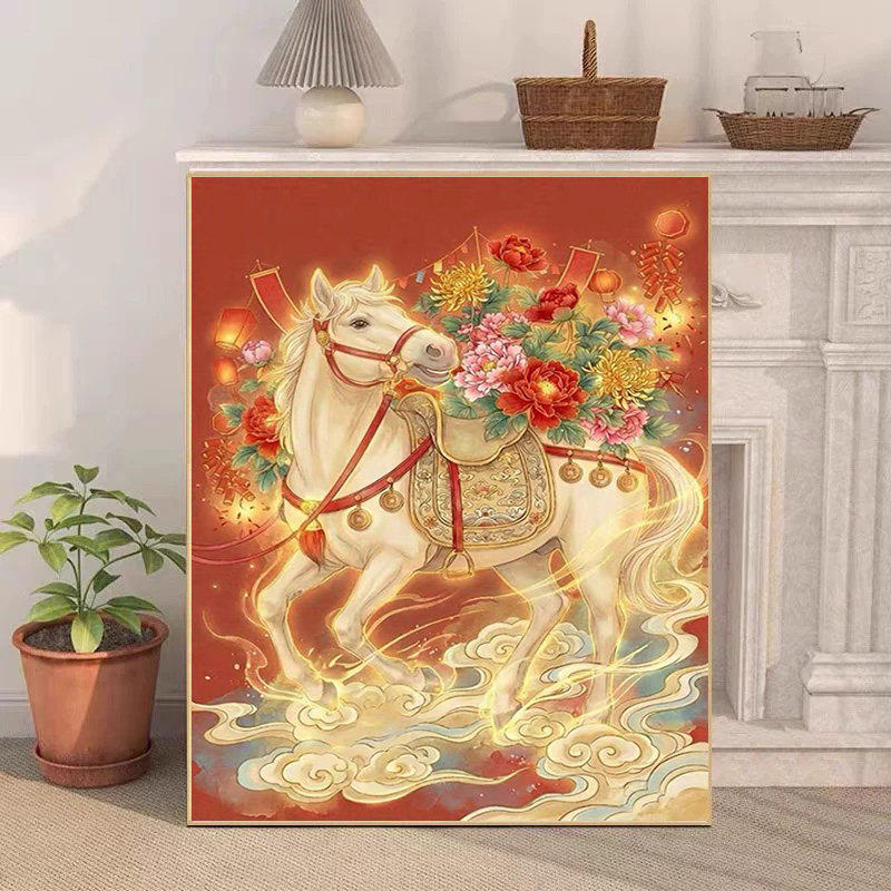 中式美学马年献福5d钻石画2026新款客厅贴画钻石秀手工diy粘贴