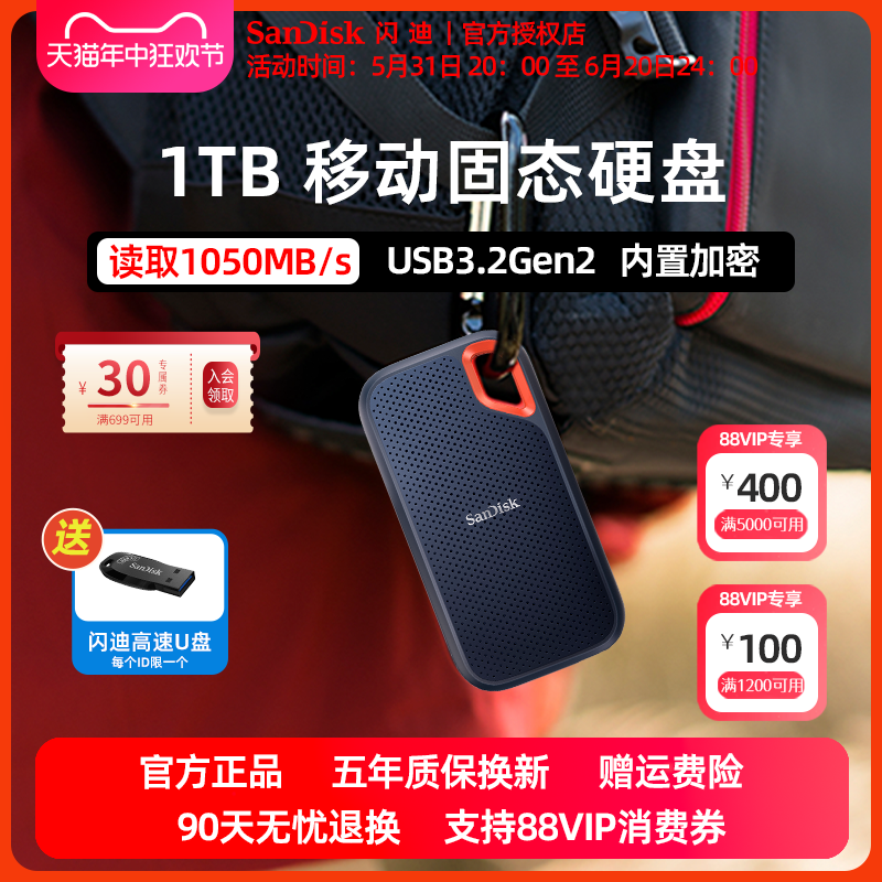 闪迪2tb移动固态硬盘 4t手机电脑外接ssd加密高速外置移动硬盘1tb 闪存卡/U盘/存储/移动硬盘 移动固态硬盘 原图主图