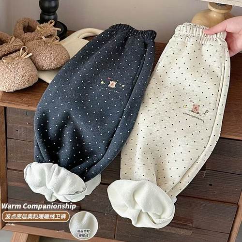 女童波点加绒秋冬长裤新