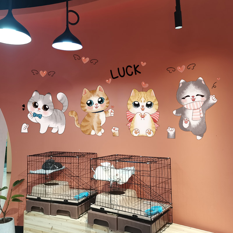 可爱猫咪墙置贴画贴宠物店墙面装饰网红猫咖撸猫馆3d立体动物贴纸图片