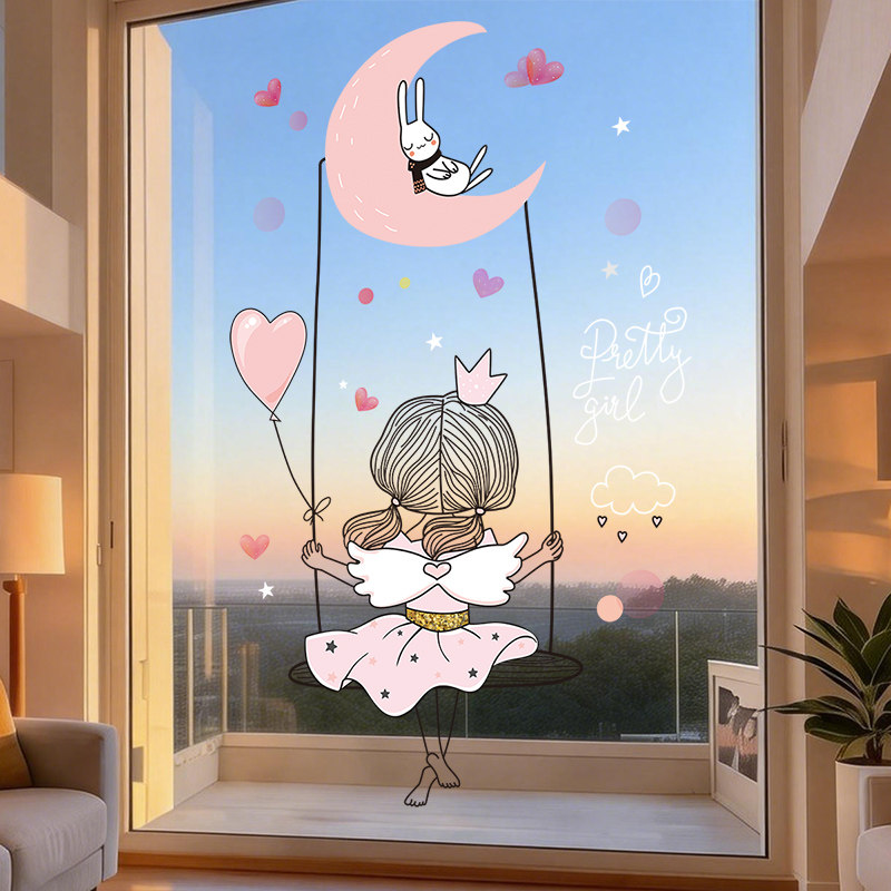月下秋千女孩UV静电墙贴,家居饰品,软装墙贴,淘宝优惠券,粉丝福利购,淘宝优惠卷
