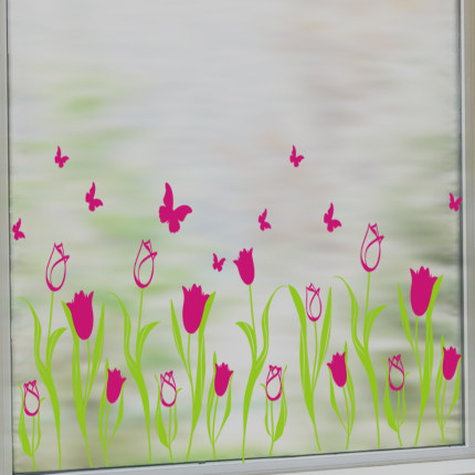 郁金香花草浪漫温馨装饰墙贴纸店面店铺橱窗玻璃贴花踢脚线墙角线
