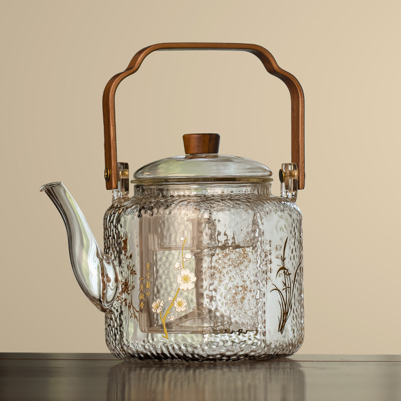 中式玻璃蒸煮两用茶壶提梁大号大容量家用加厚锤纹电陶炉煮茶专用