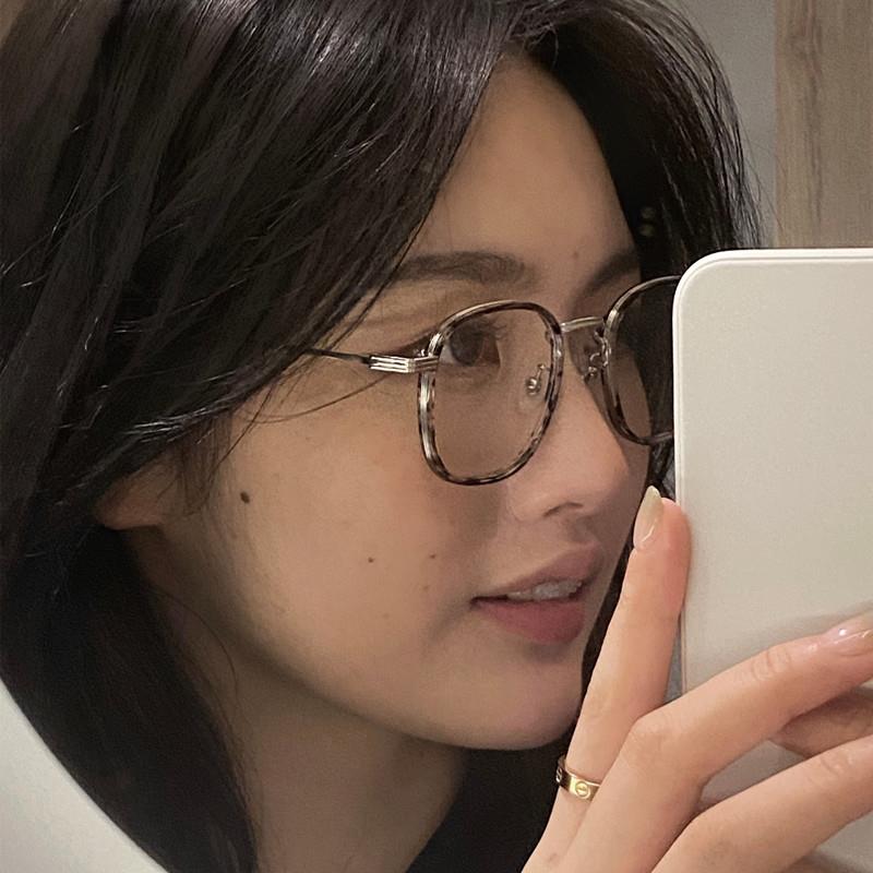 网红款复古风豹纹素颜小脸眼镜
