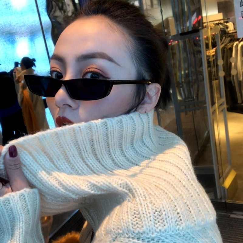 复古墨镜窄封帆同款方形小框太阳镜欧美凹造型眼镜白色网红款街拍