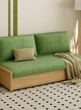 原木风编藤实木可推拉沙发床两用小户型客厅2026新款双人沙发床