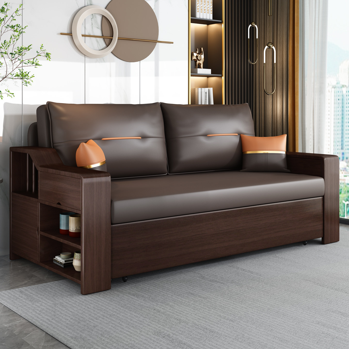 小户型沙发床折叠两用客厅多功能实木沙发床抽拉式客厅2025年新款