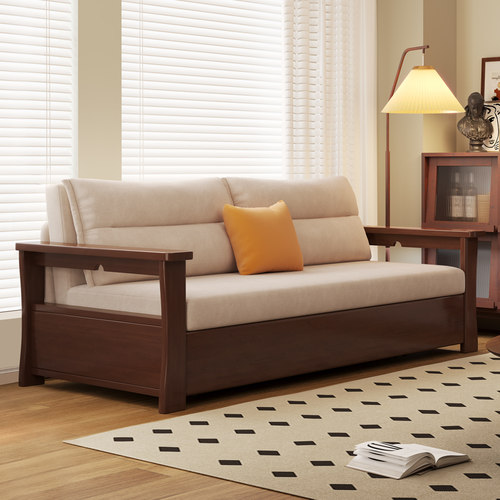 新中式实木沙发床折叠两用2025新款 小户型客厅多功能沙发床一体