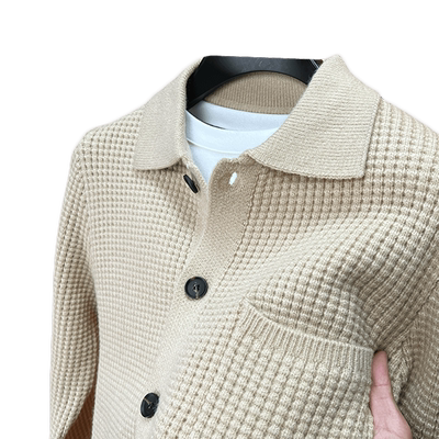 开衫翻领有口袋加厚毛衣