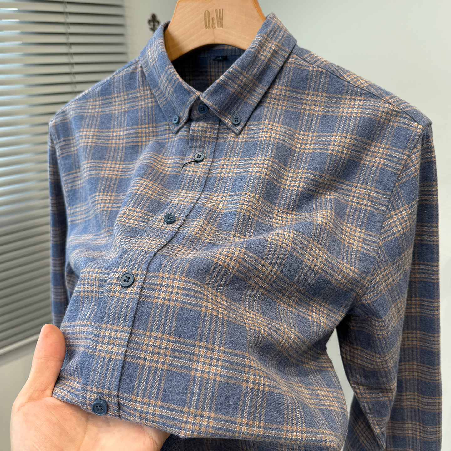 磨毛高级感纯棉衬衫男长袖秋冬季青年休闲格子衬衣男装内搭加厚潮