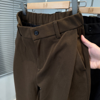 重磅毛尼斜纹单褶弯刀裤男