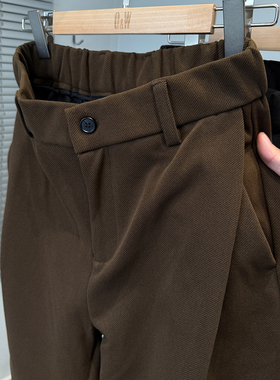 重磅毛尼斜纹单褶弯刀裤男款秋冬季加厚休闲裤青年宽松阔腿裤子潮