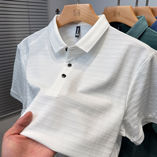 男短袖 夏装 纯白色polo衫 2025新款 翻领上衣服宽松 中年t恤男士 半袖