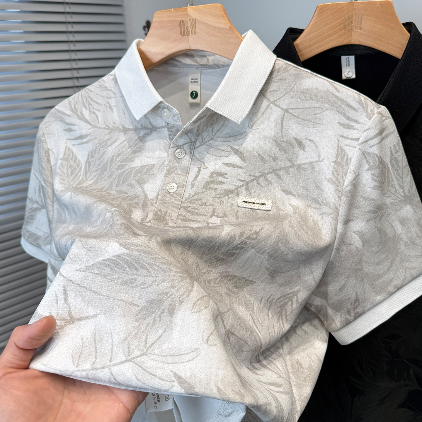 树叶印花t恤男短袖翻领夏季新款韩版修身polo衫男装半袖上衣服潮