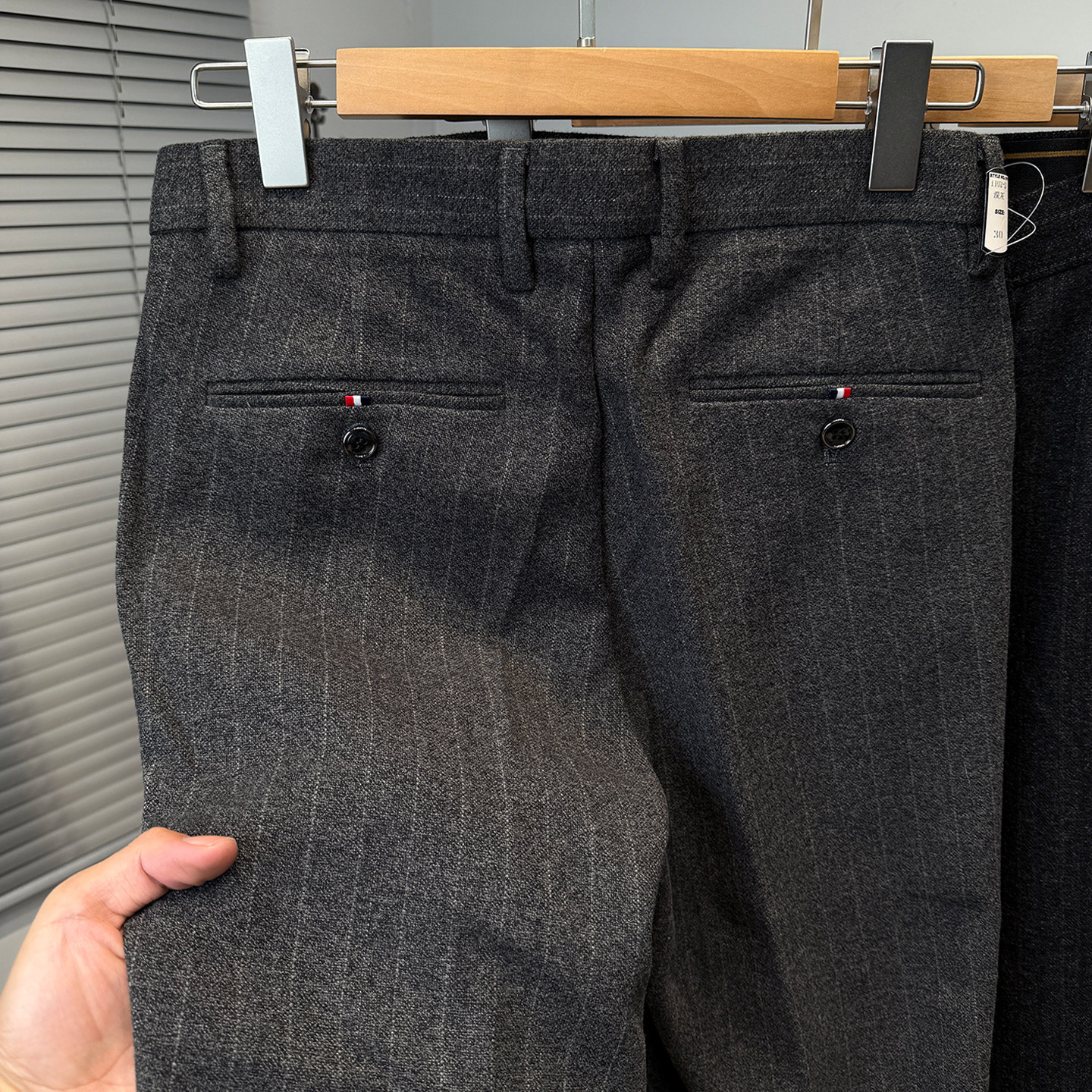 绵羊毛竖条纹休闲裤男