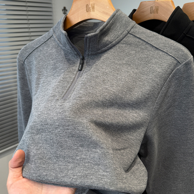 半拉链双面绒打底衫男款