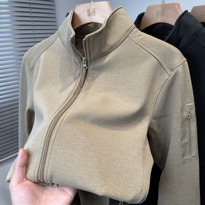 奥粒绒加绒加厚卫衣男款秋冬季户外运动休闲外套男装开衫半高立领