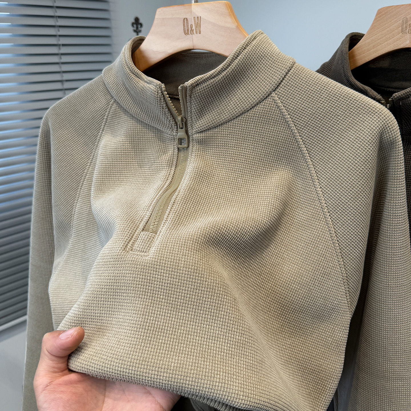 华夫格奥粒绒卫衣男加绒加厚