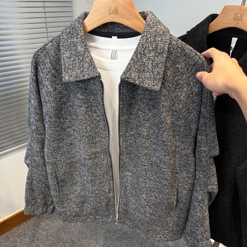 拉链翻领开衫男针织衫