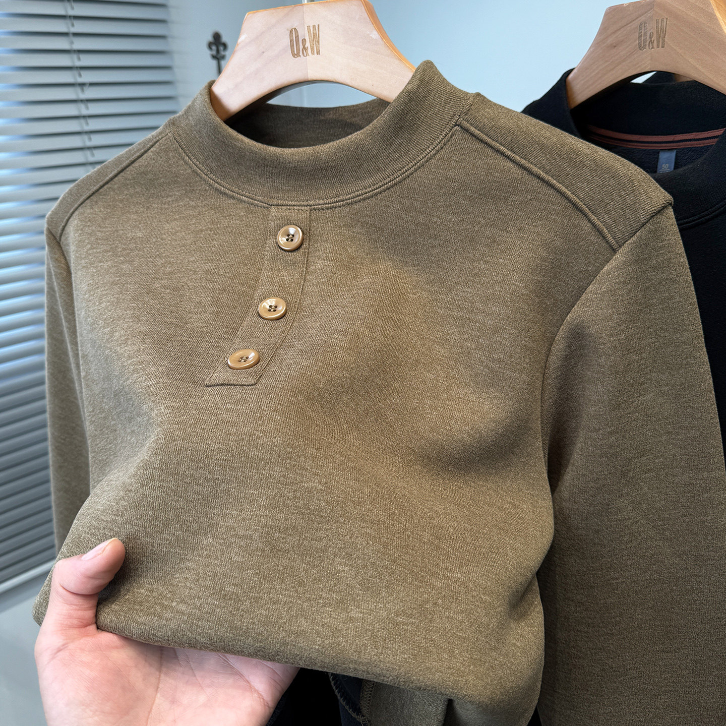 中式复古门筒领卫衣男加绒加厚