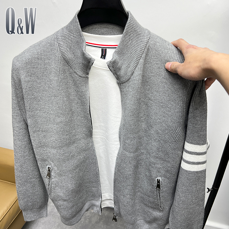 开衫半高领双拉链外套毛衣