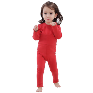 婴儿保暖内衣本命年红色儿童高腰护肚睡衣服宝宝秋衣秋裤套装秋冬