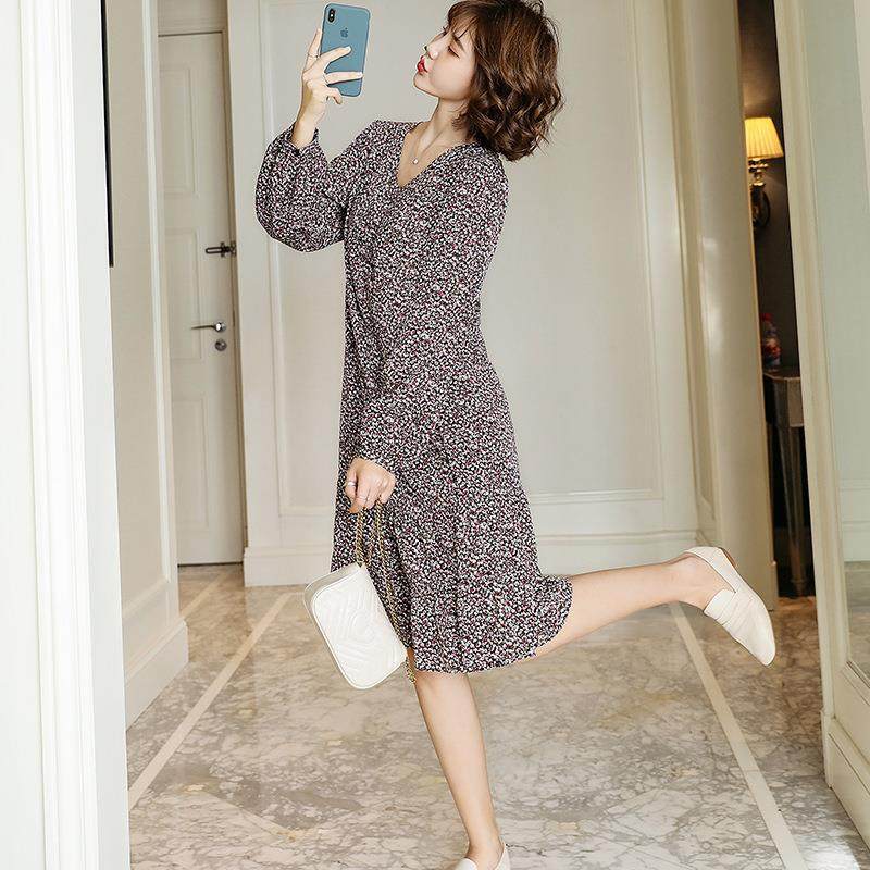 2020孕妇裙装女 韩版碎花V领裙孕妈裙时尚辣妈孕妇装 厂家直销