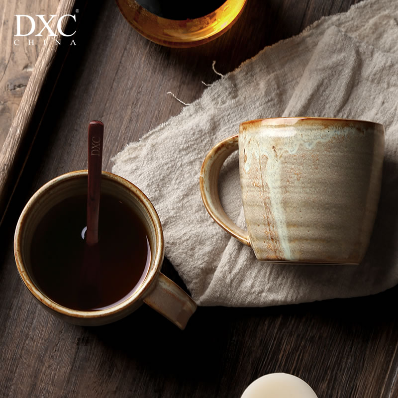 日式陶瓷马克杯个性带勺复古女男