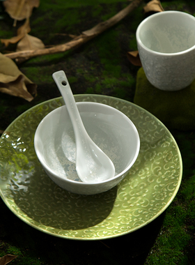 DXC酒店餐厅玫瑰浮纹陶瓷摆台餐具 轻奢艺术餐厅用碗碟  宴会商用