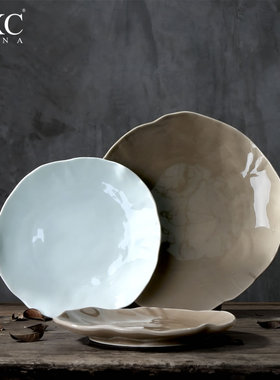 DXC创意日式陶瓷盘子 家用菜盘牛排盘 个性简约骨碟中式平盘浅盘