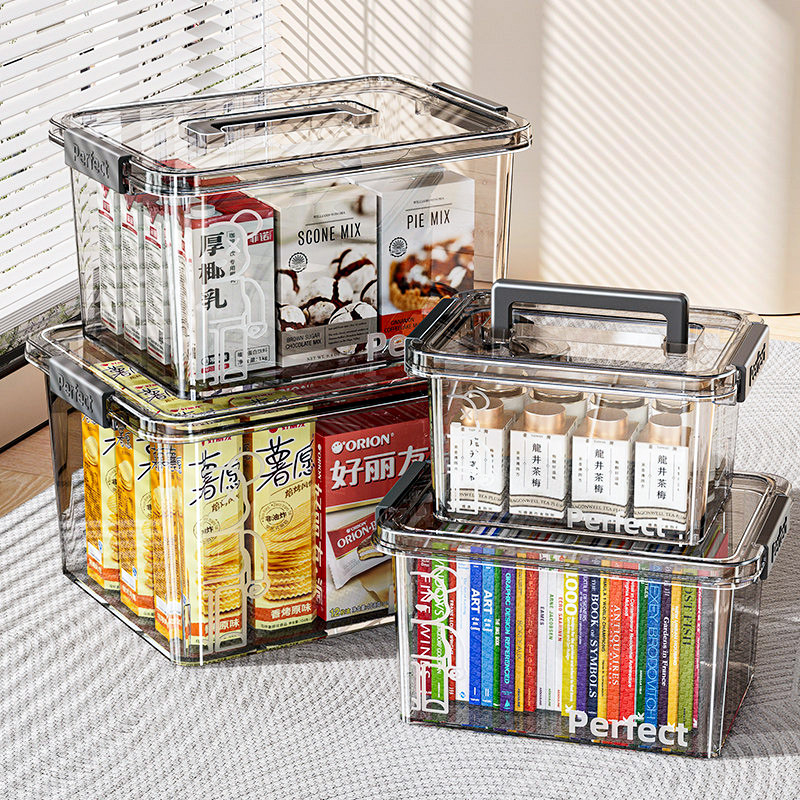 日本手提透明收纳箱家用收纳盒玩具储物箱塑料零食密封带盖整理箱