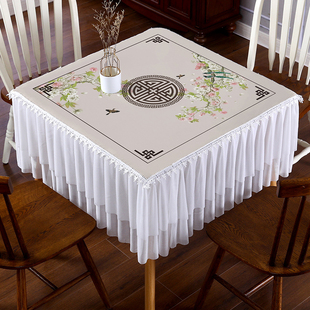 2026新款轻奢高级感正方形餐桌布茶几小圆桌台布新中式蕾丝方桌布