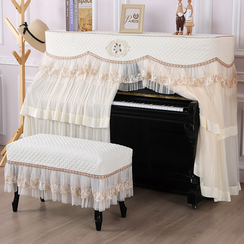 欧式钢琴罩蕾丝布艺钢琴罩全罩钢琴罩欧式半罩套田园防尘罩琴凳罩