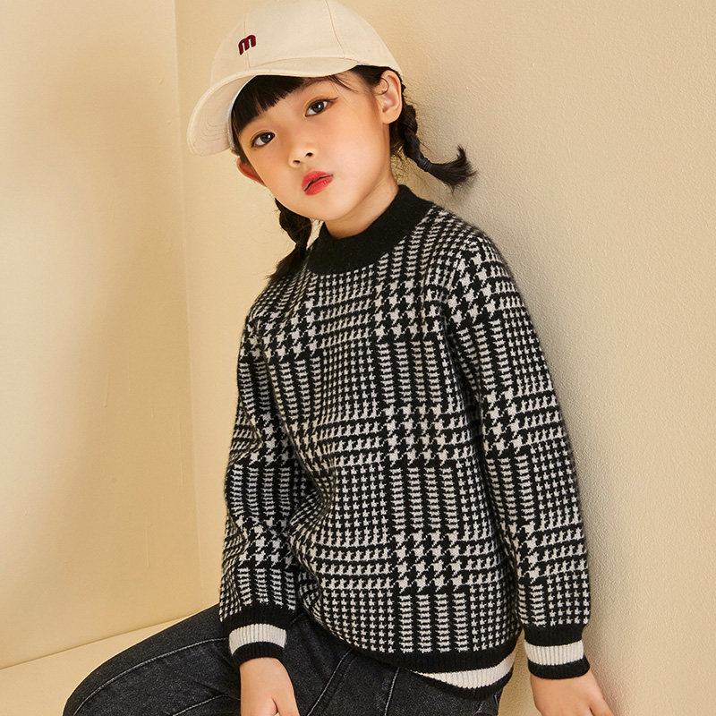 儿童羊绒衫女童毛衣秋冬套头圆领男童加厚宽松韩版洋气宝宝山羊绒