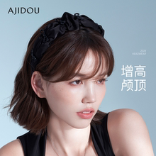 阿吉豆发箍女蝴蝶结小众高级时尚发卡黑色珍珠高颅顶防滑头箍发饰