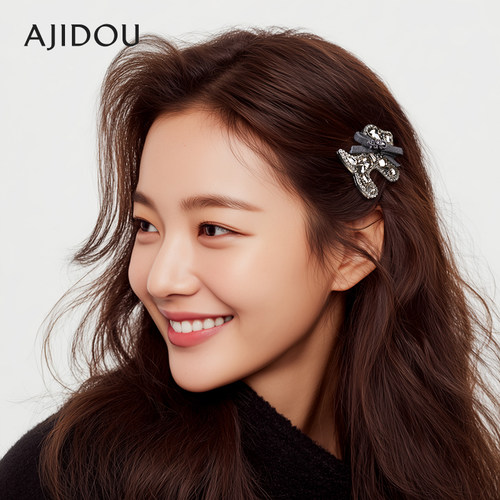 阿吉豆发夹简约水晶小狗鸭嘴夹子
