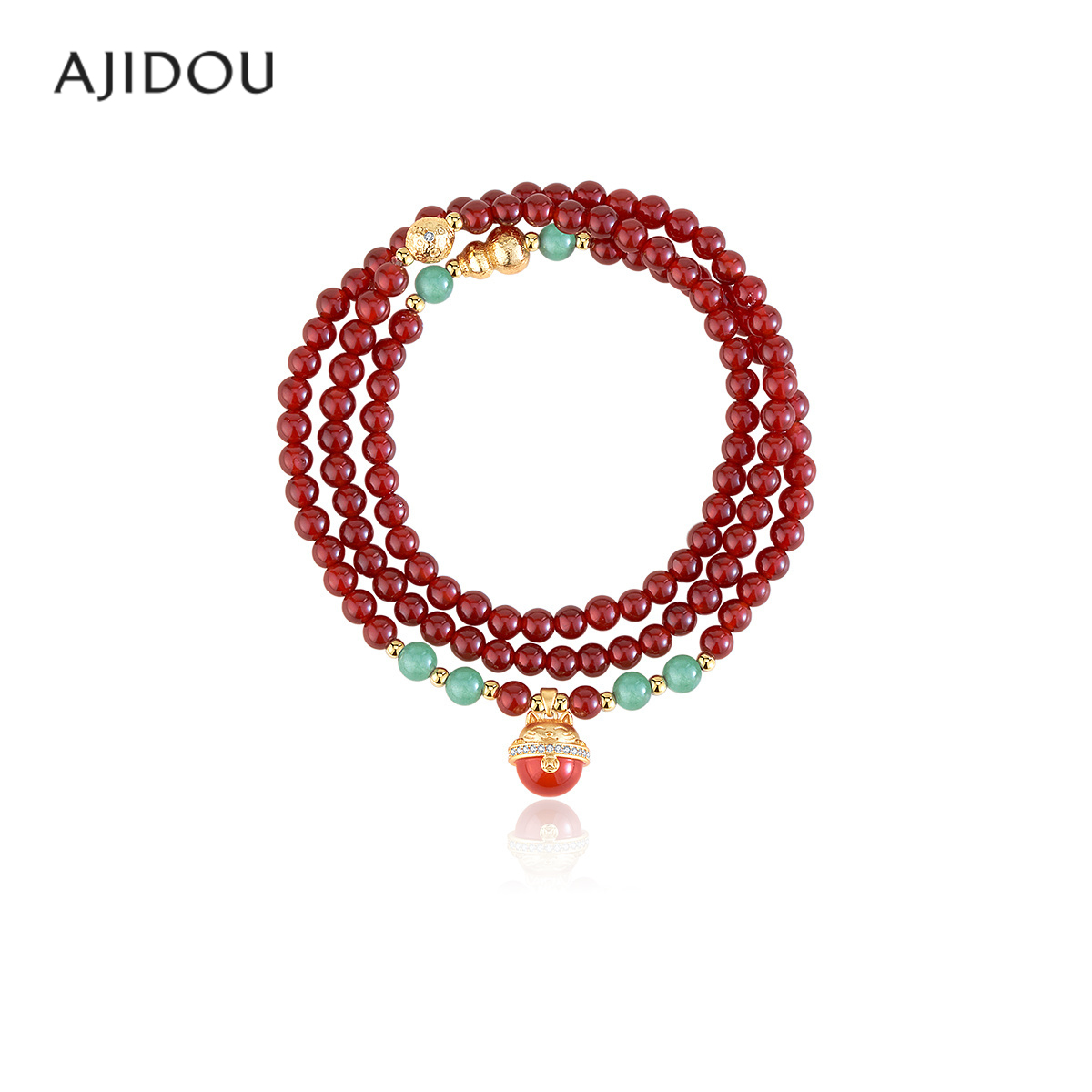 阿吉豆红玛瑙手链马年本命年手串