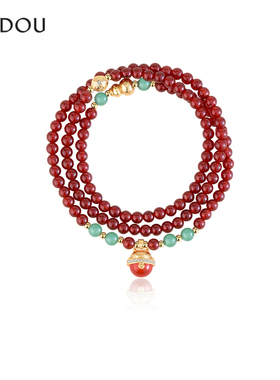 阿吉豆红玛瑙手链马年本命年手串